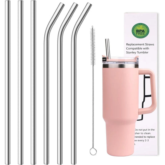 10mm Wide 12 Inch Reusable Stainless Steel Straw, 6pcs Large Straws with Cleaning Brush for Stanley Cup Accessories